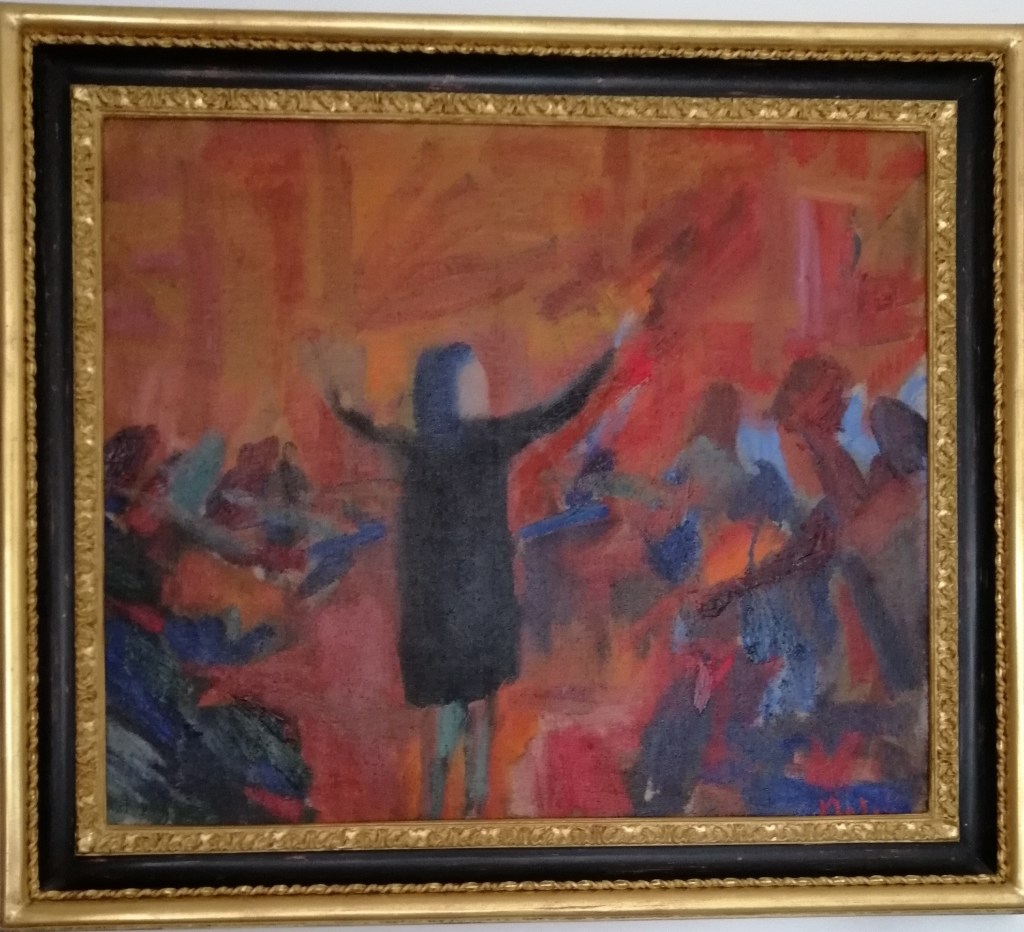 Quadro-Rara opera degli Anni Sessanta di Aldo Natili che ritrae mia madre mentre dirige
l'Orchestra dell'Accademia Nazionale di Santa Cecilia.